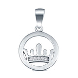 Round Crown Pendant Charm Simulated Cubic Zirconia 925 Sterling Silver
