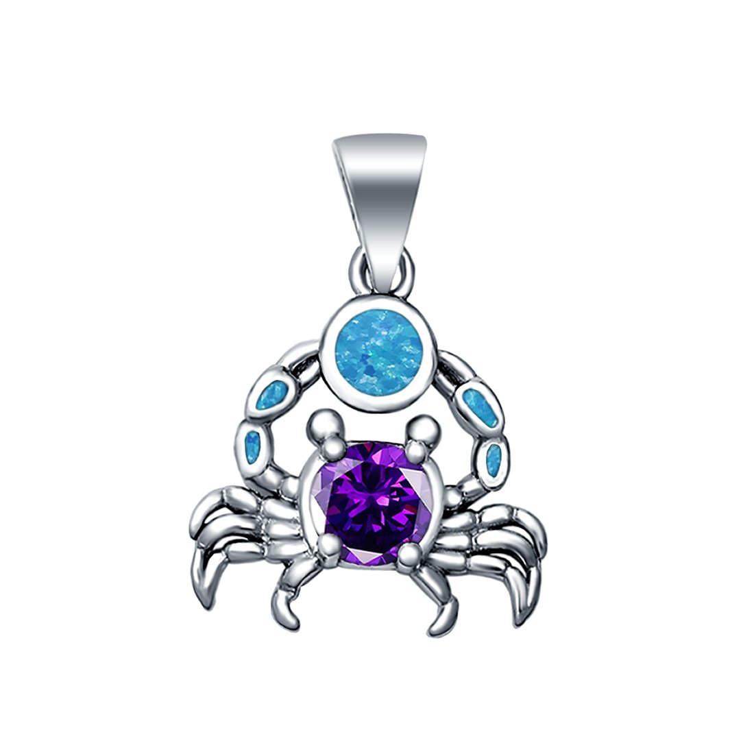 Crabs Charm Pendant Lab Created Blue Opal Simulated Amethyst CZ 925 Sterling Silver