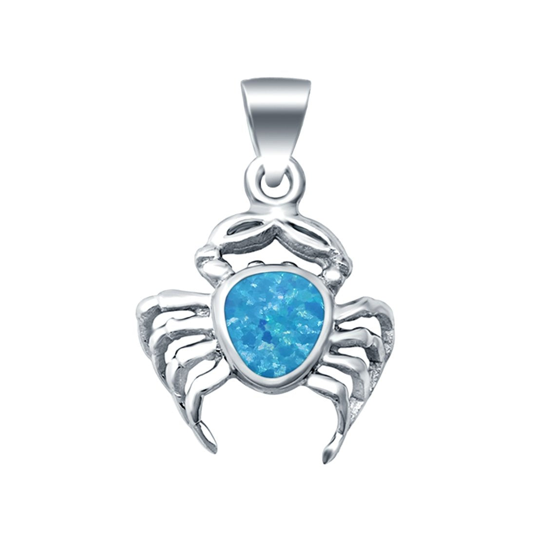 Beautiful Lab Created Blue Opal Crab Charm Pendant 925 Sterling Silver