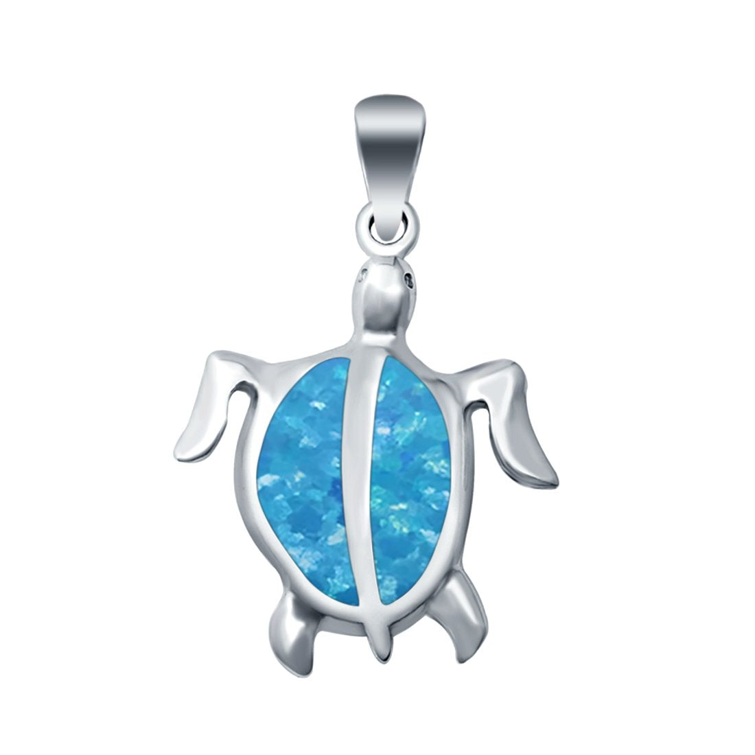 Sea Turtle Charm Pendant Lab Created Blue Opal 925 Sterling Silver