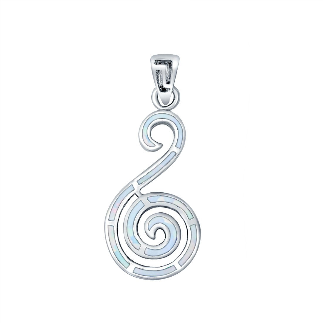 Swirl Lab Created White Opal 925 Sterling Silver Charm Pendant