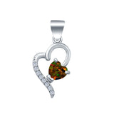 Love Heart Charm Pendant Lab Created Black Opal 925 Sterling Silver