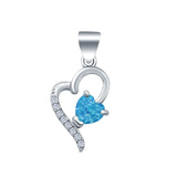 Love Heart Charm Pendant Lab Created Blue Opal 925 Sterling Silver