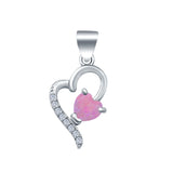 Love Heart Charm Pendant Lab Created Pink Opal 925 Sterling Silver