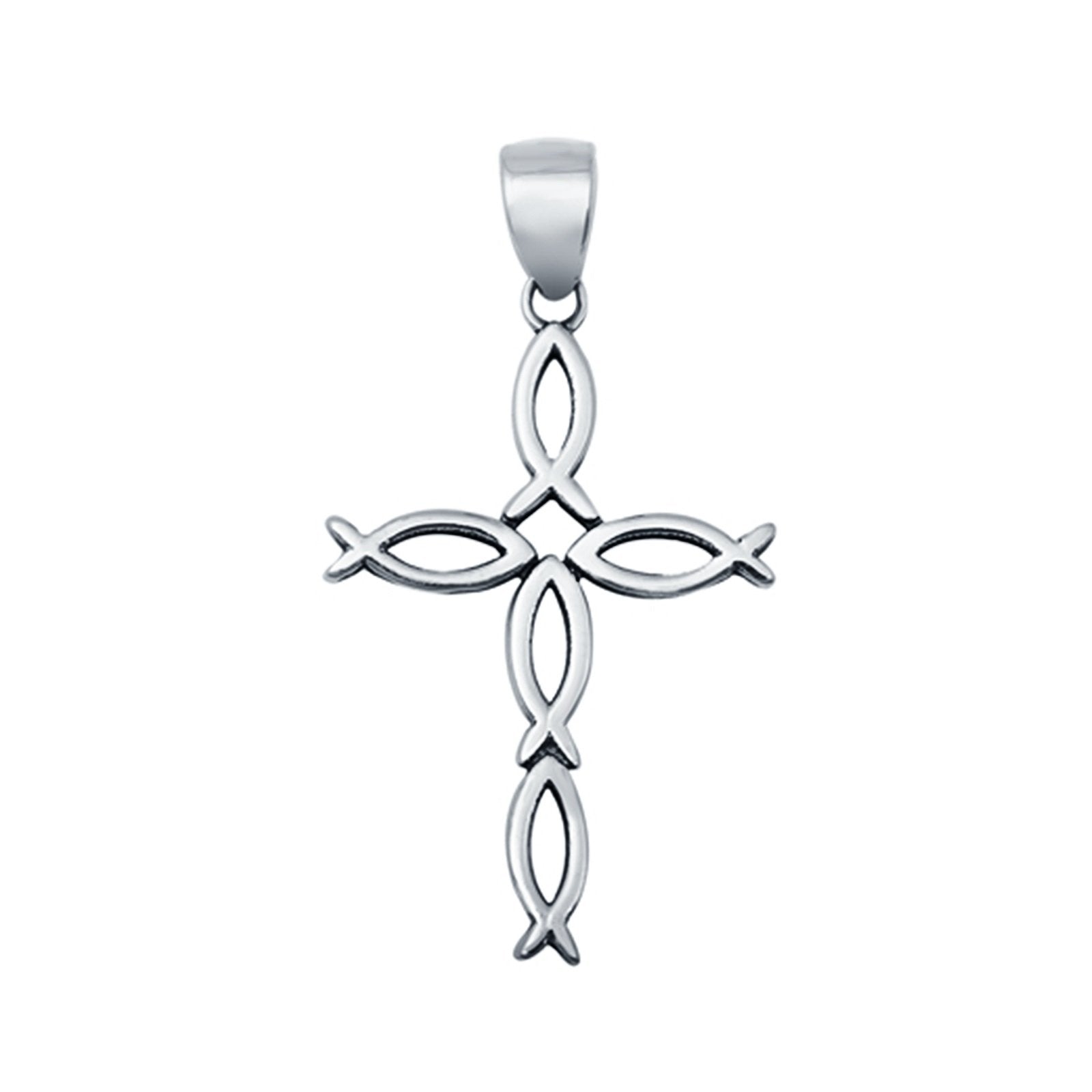 Christian Fish Cross Pendant Charm 925 Sterling Silver