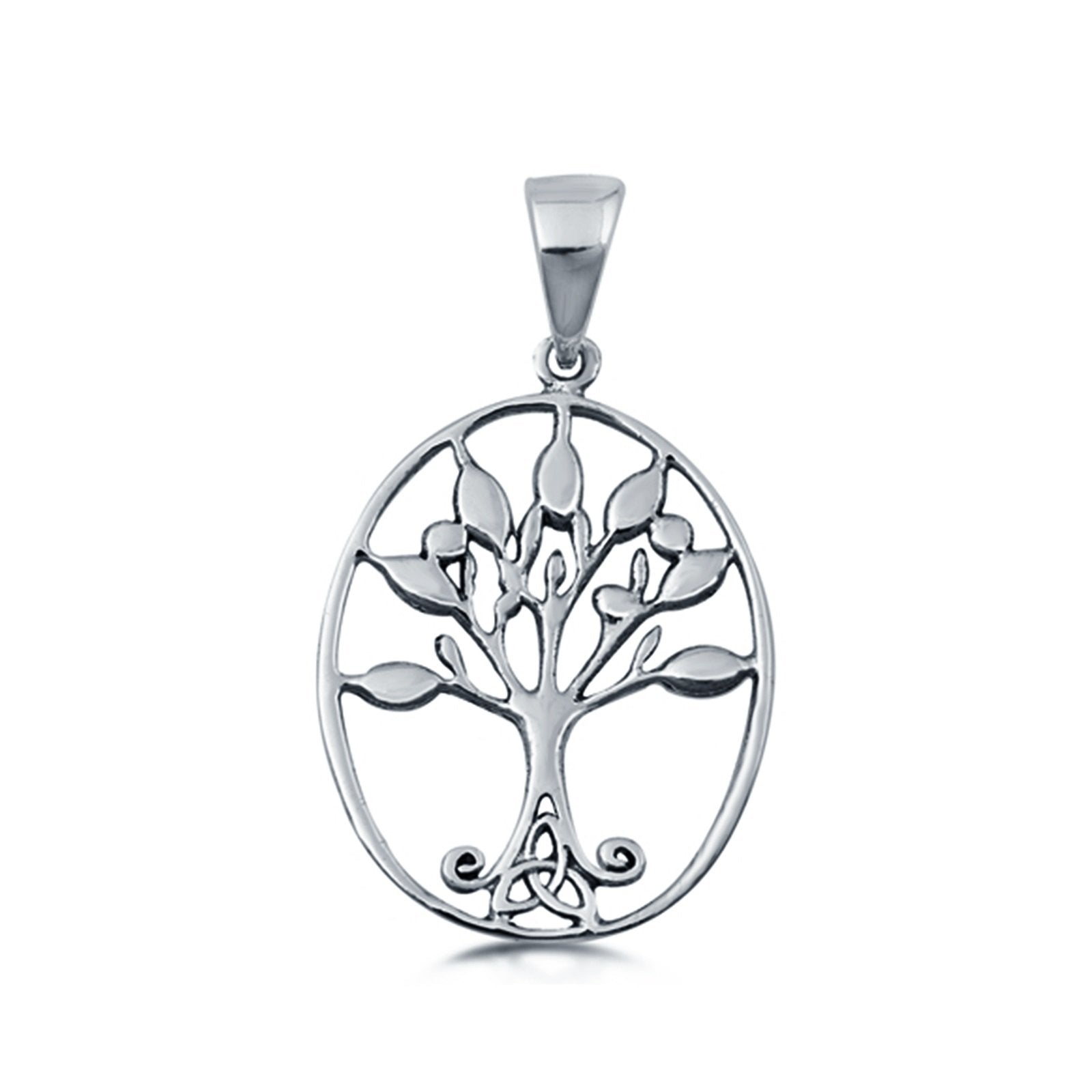 Oval Tree of Life Pendant Charm Solid 925 Sterling Silver