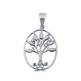 Oval Tree of Life Pendant Charm Solid 925 Sterling Silver