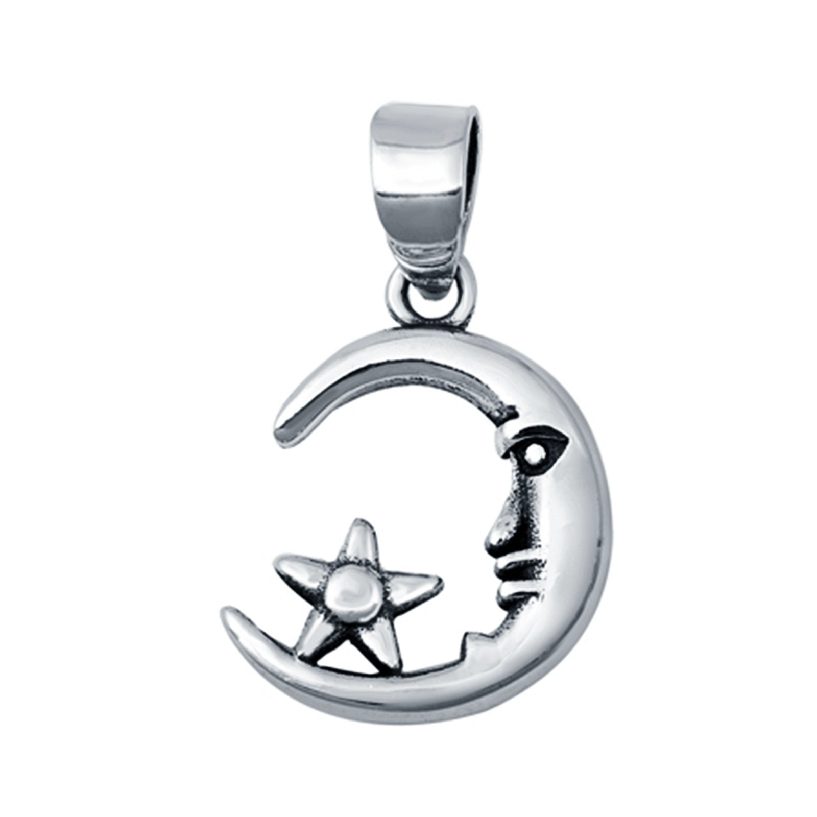 Crescent Moon & Star Charm Pendant 925 Sterling Silver