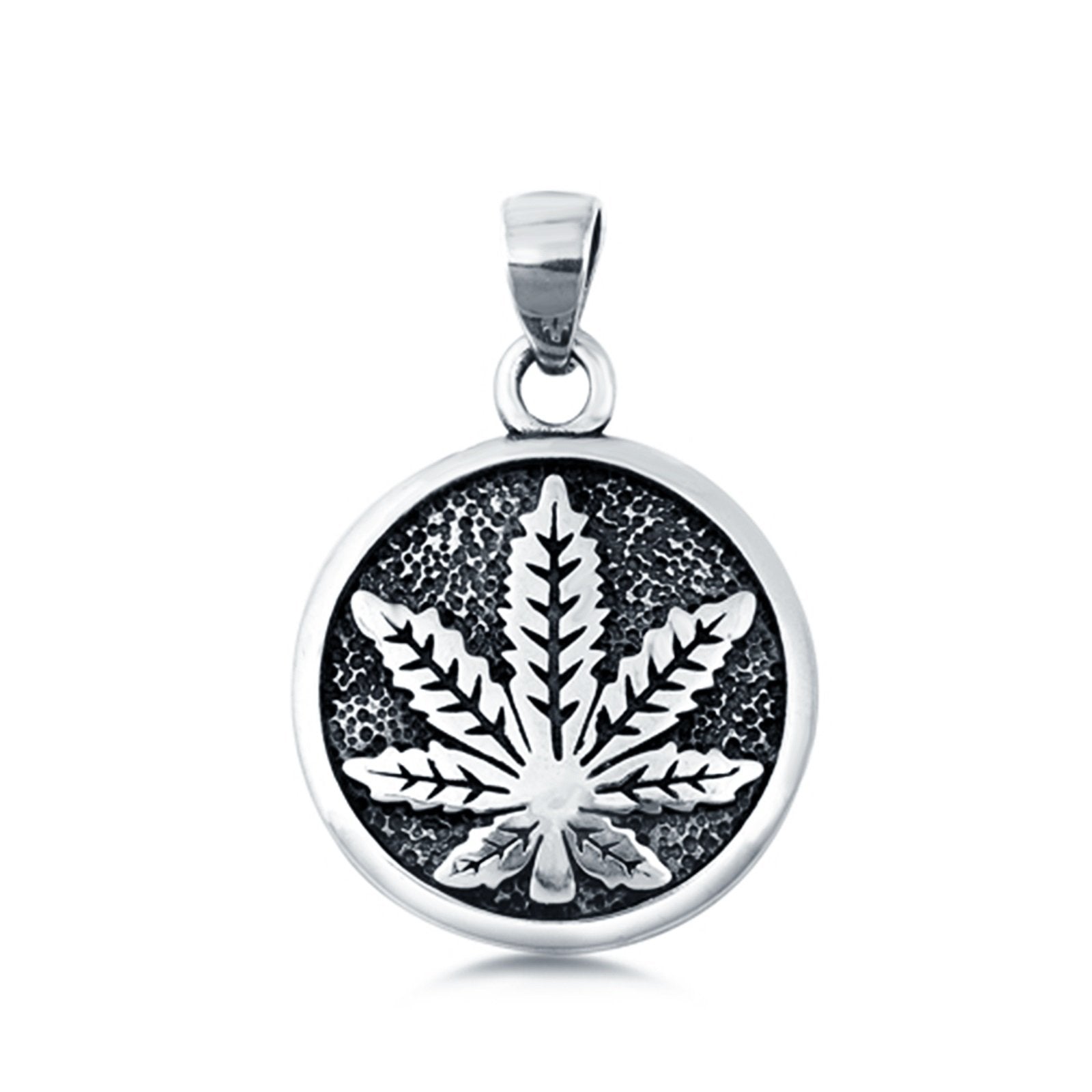 Marijuana Cannabis Pendant Charm 925 Sterling Silver (17mm)