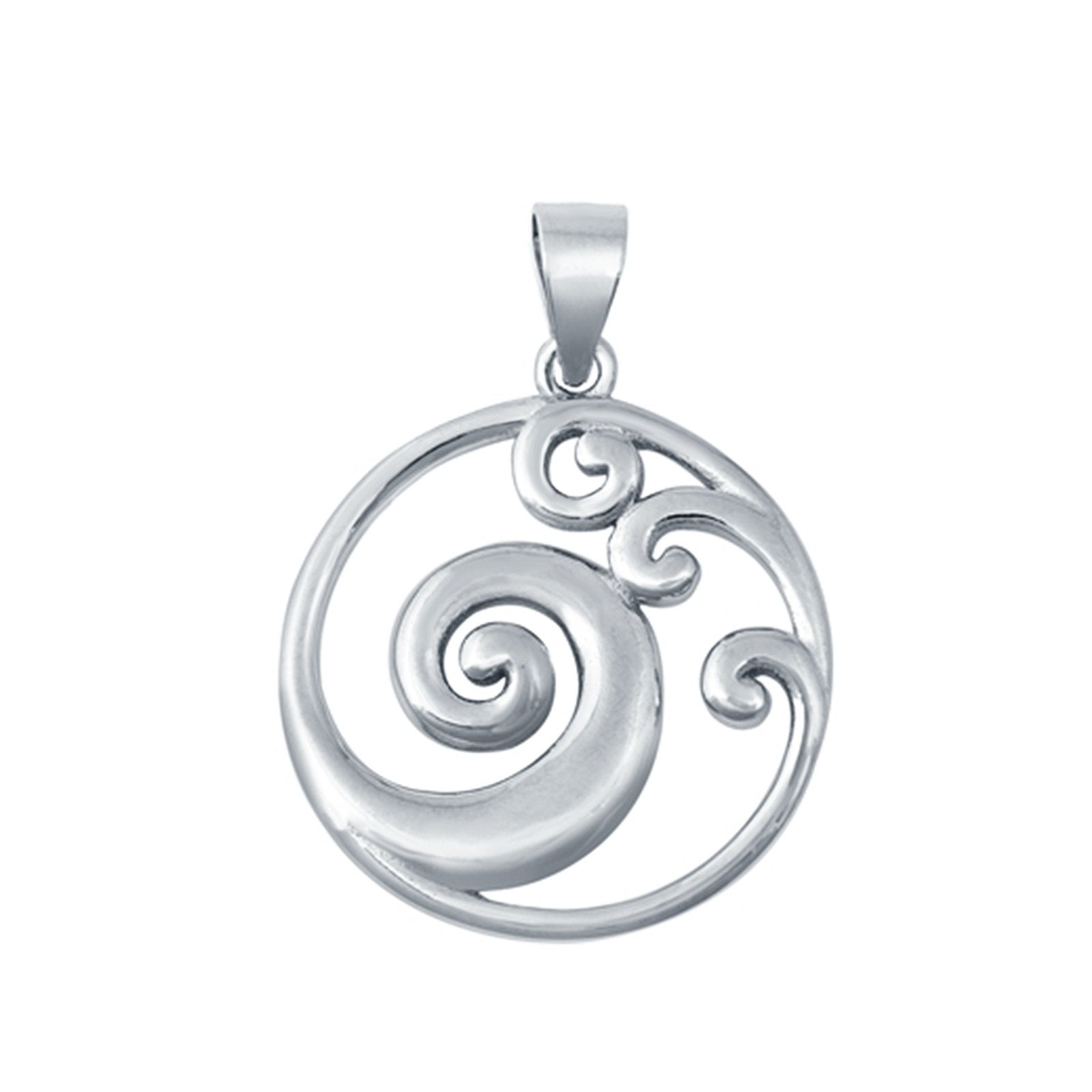 Silver Waves Pendant Charm 925 Sterling Silver (19mm)
