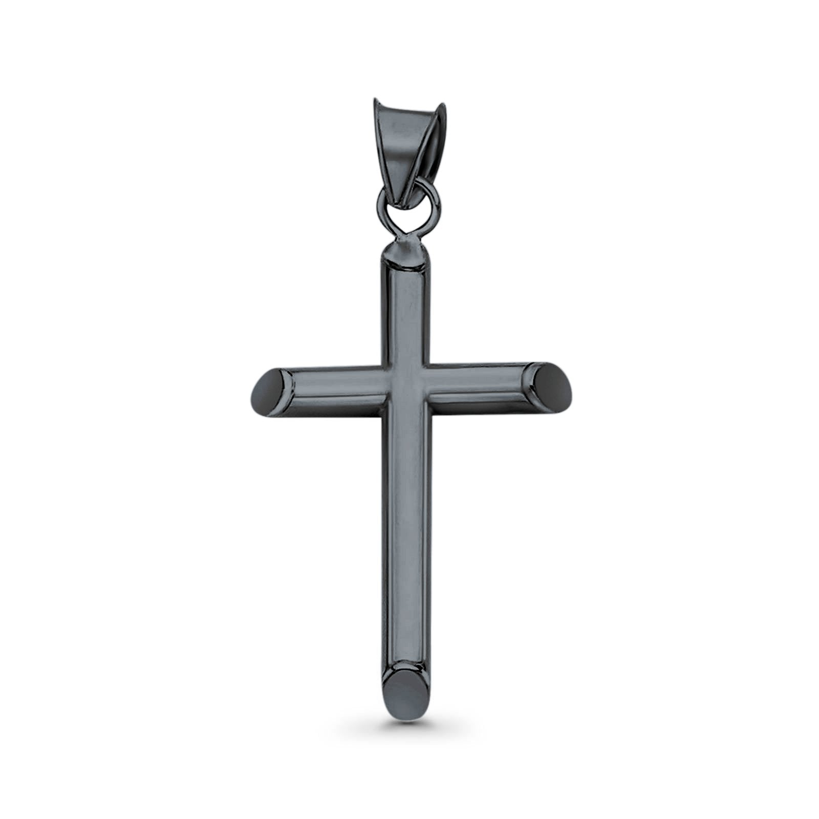 Solid Plain Black Tone, Cross Charm Pendant 925 Sterling Silver (21mm)