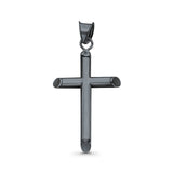 Solid Plain Black Tone, Cross Charm Pendant 925 Sterling Silver (21mm)