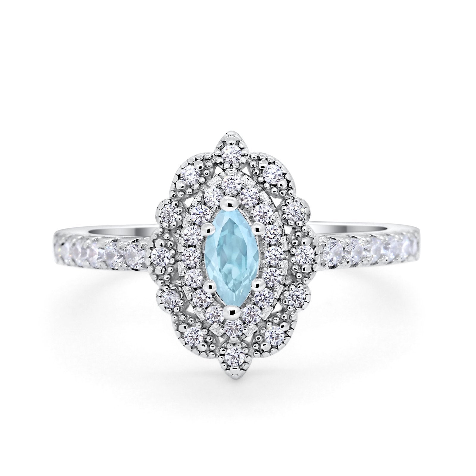 Art Deco Marquise Wedding Ring Simulated Aquamarine CZ 925 Sterling Silver