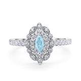 Art Deco Marquise Wedding Ring Simulated Aquamarine CZ 925 Sterling Silver