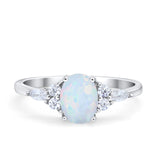 Art Deco Oval Wedding Ring Marquise Lab Created White Opal 925 Sterling Silver