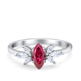 Art Deco Wedding Ring Marquise Simulated Ruby CZ 925 Sterling Silver