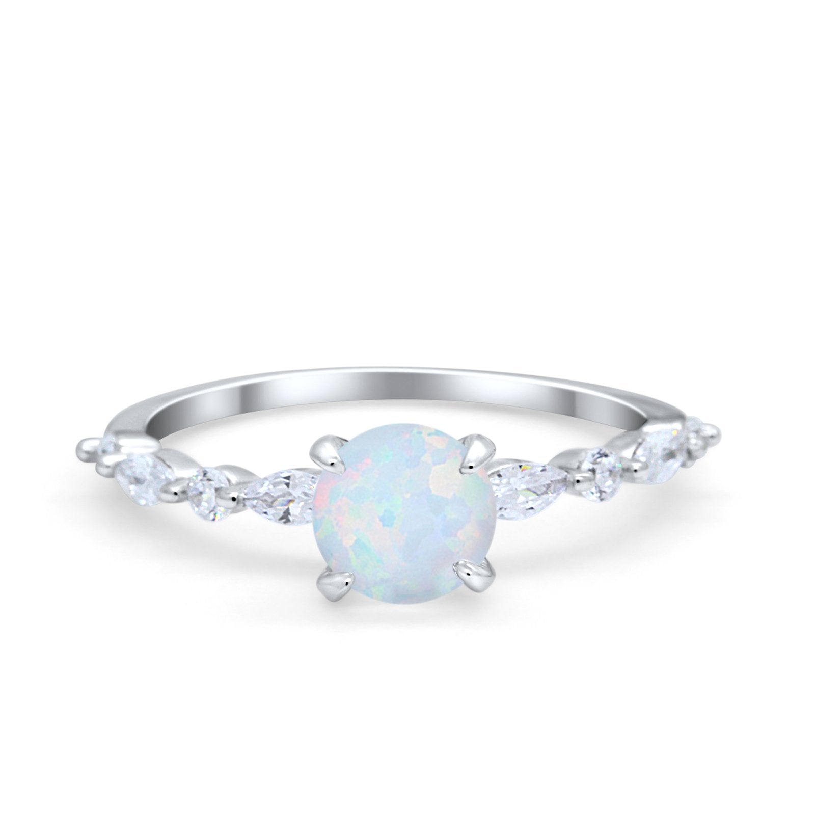Art Deco Solitaire Wedding Ring Lab Created White Opal 925 Sterling Silver