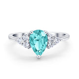 Art Deco Teardrop Pear Wedding Ring Simulated Paraiba Tourmaline CZ 925 Sterling Silver