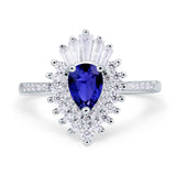 Art Deco Teardrop Pear Wedding Ring Simulated Blue Sapphire CZ 925 Sterling Silver