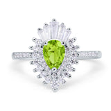 Pear Engagement Ring Baguette Simulated Peridot CZ 925 Sterling Silver