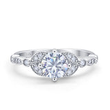 14K White Gold Art Deco Wedding Ring Bridal Round Simulated Cubic Zirconia Size-7