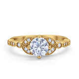 14K Yellow Gold Art Deco Wedding Ring Bridal Round Simulated Cubic Zirconia Size-7
