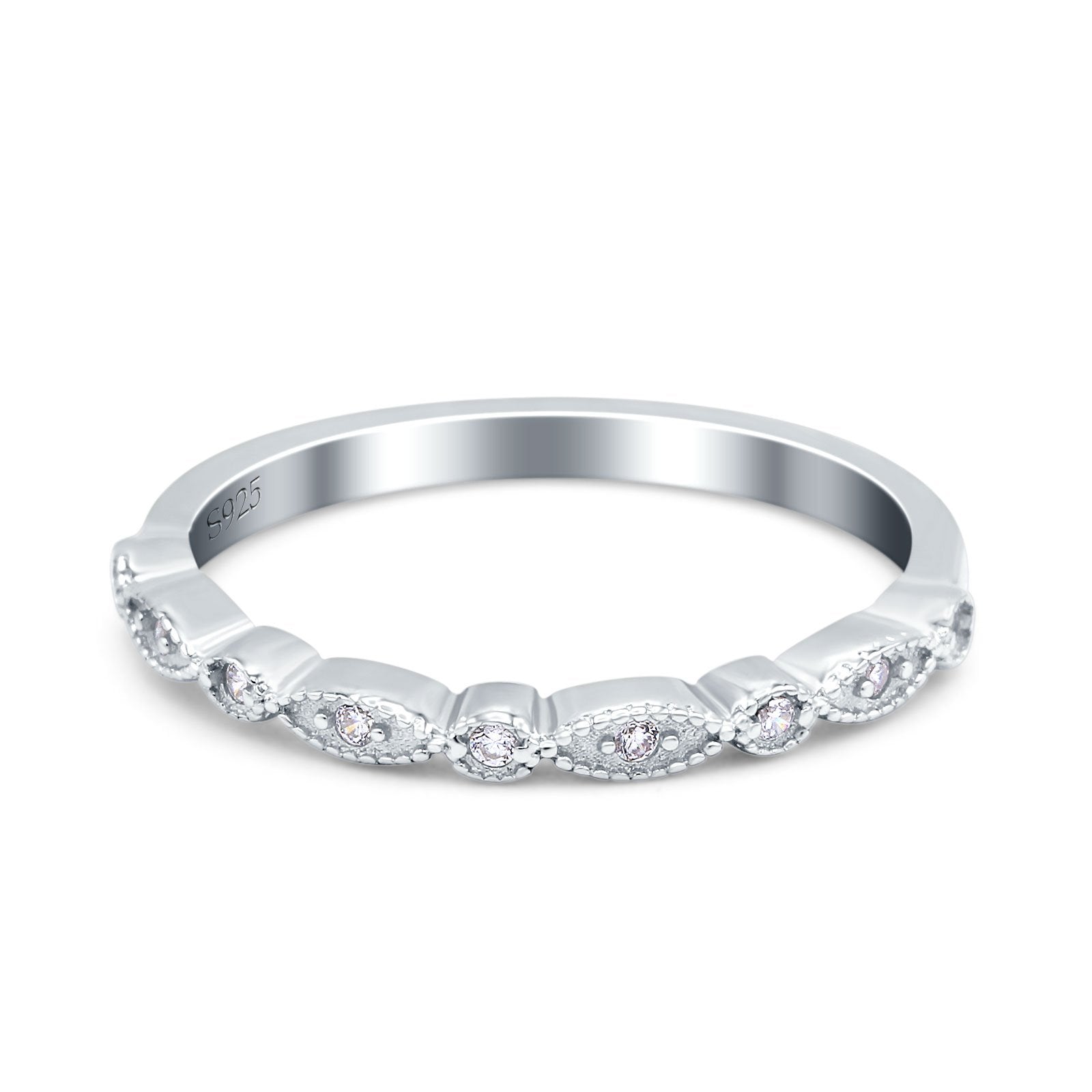 Half Eternity Wedding Band Ring Round Simulated Cubic Zirconia 925 Sterling Silver
