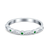 Half Eternity Wedding Band Ring Round Simulated Green Emerald CZ 925 Sterling Silver