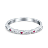 Half Eternity Wedding Band Ring Round Simulated Ruby CZ 925 Sterling Silver