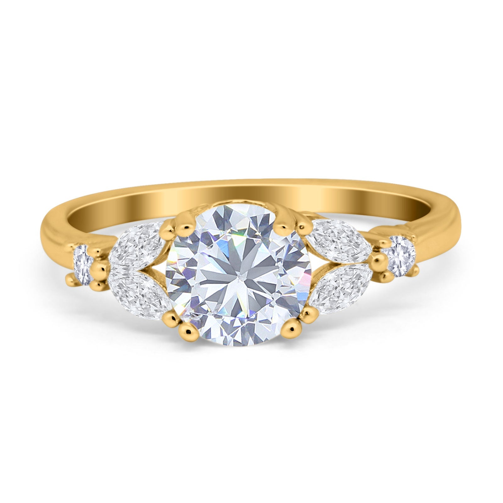 Art Deco Engagement Ring Cubic Zirconia Yellow Tone 925 Sterling Silver Wholesale