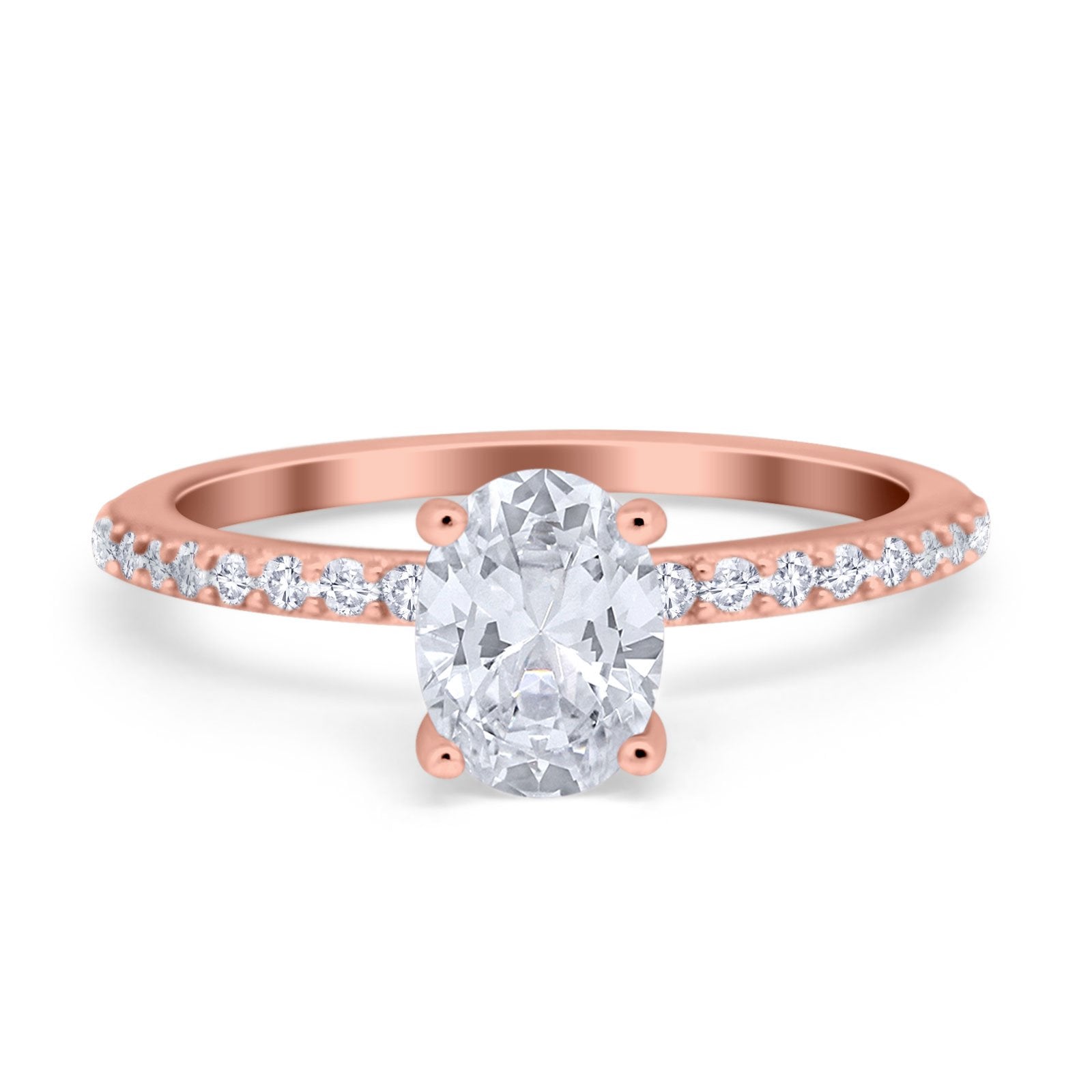 Accent Art Deco Wedding Ring Rose Tone, Simulated Cubic Zirconia 925 Sterling Silver
