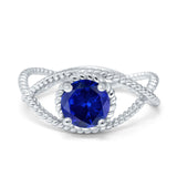 Braided Cable Split Engagement Ring Simulated Blue Sapphire CZ 925 Sterling Silver