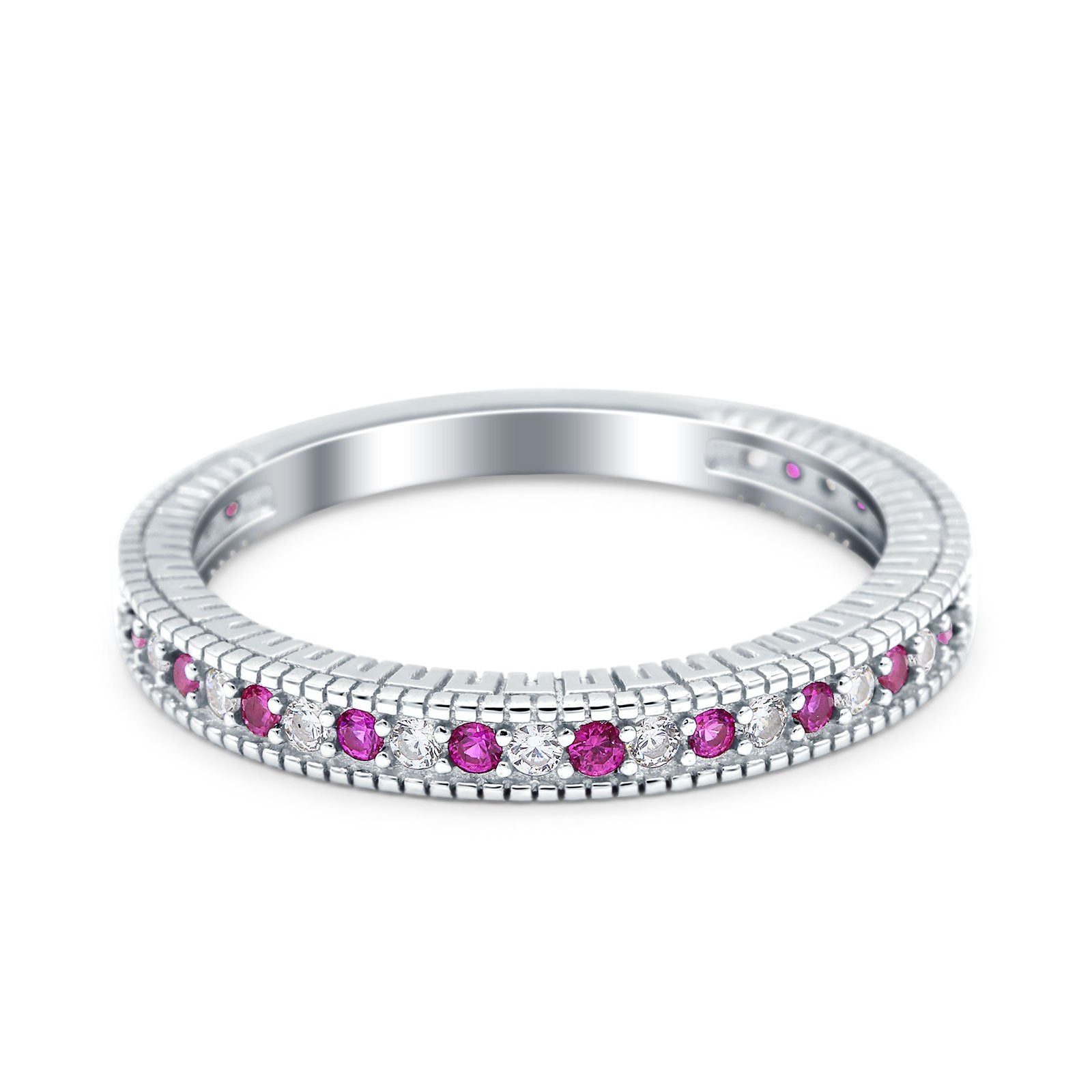 Half Eternity Band Stacking Engagement Ring Simulated Ruby CZ 925 Sterling Silver