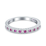 Half Eternity Band Stacking Engagement Ring Simulated Ruby CZ 925 Sterling Silver