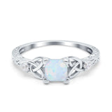 Cushion Celtic Art Deco Engagement Ring Lab Created White Opal 925 Sterling Silver