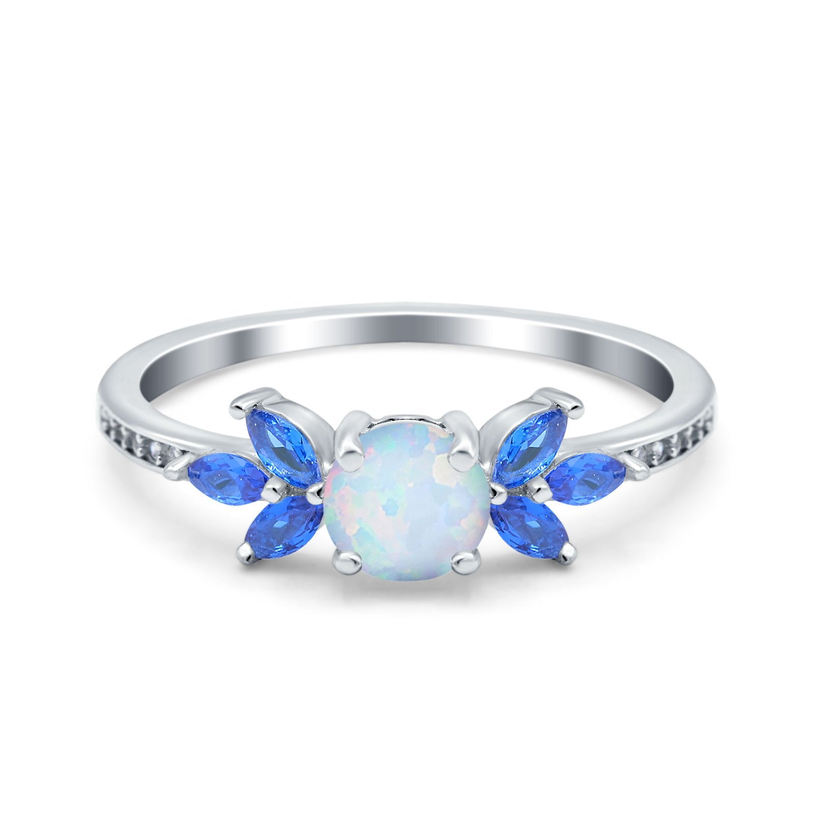 Marquise Wedding Ring Blue Sapphire Lab Created White Opal 925 Sterling Silver