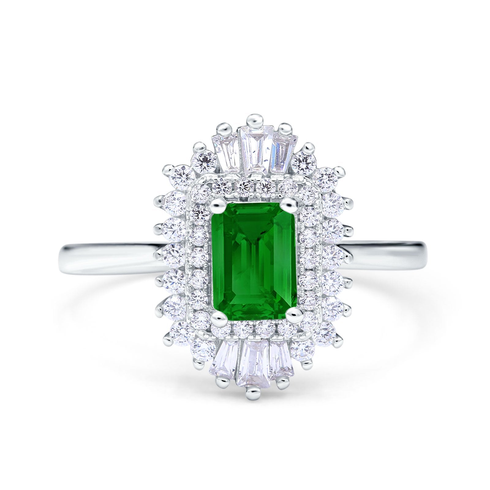 Emerald Cut Vintage Wedding Ring Simulated Green Emerald CZ 925 Sterling Silver
