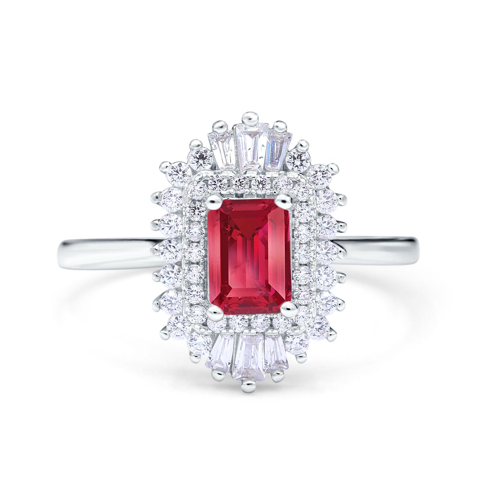 Emerald Cut Vintage Wedding Ring Simulated Ruby CZ 925 Sterling Silver