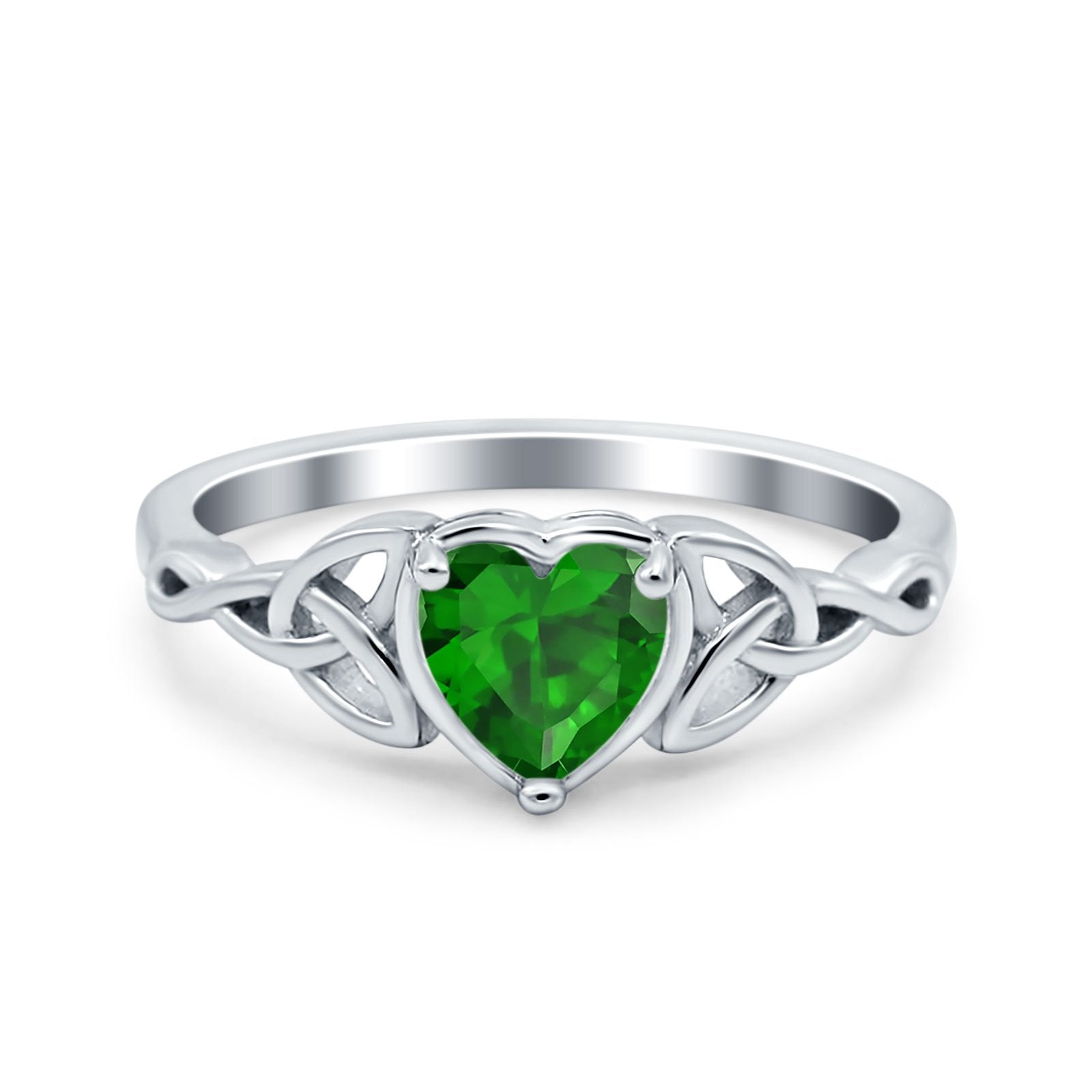 Heart Celtic Wedding Promise Ring Simulated Green Emerald CZ 925 Sterling Silver