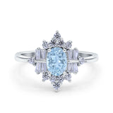 Oval Cut Halo Vintage Wedding Ring Simulated Aquamarine CZ 925 Sterling Silver
