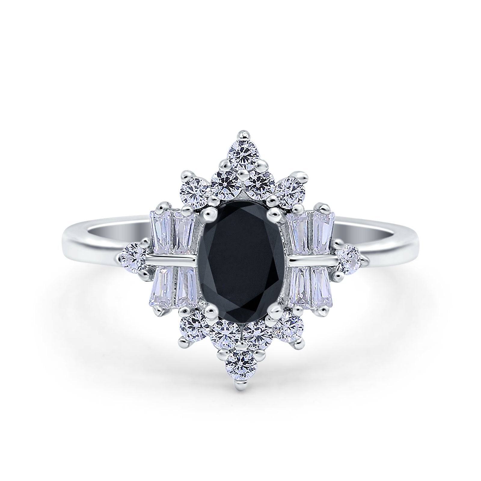Oval Cut Halo Vintage Wedding Ring Simulated Black CZ 925 Sterling Silver