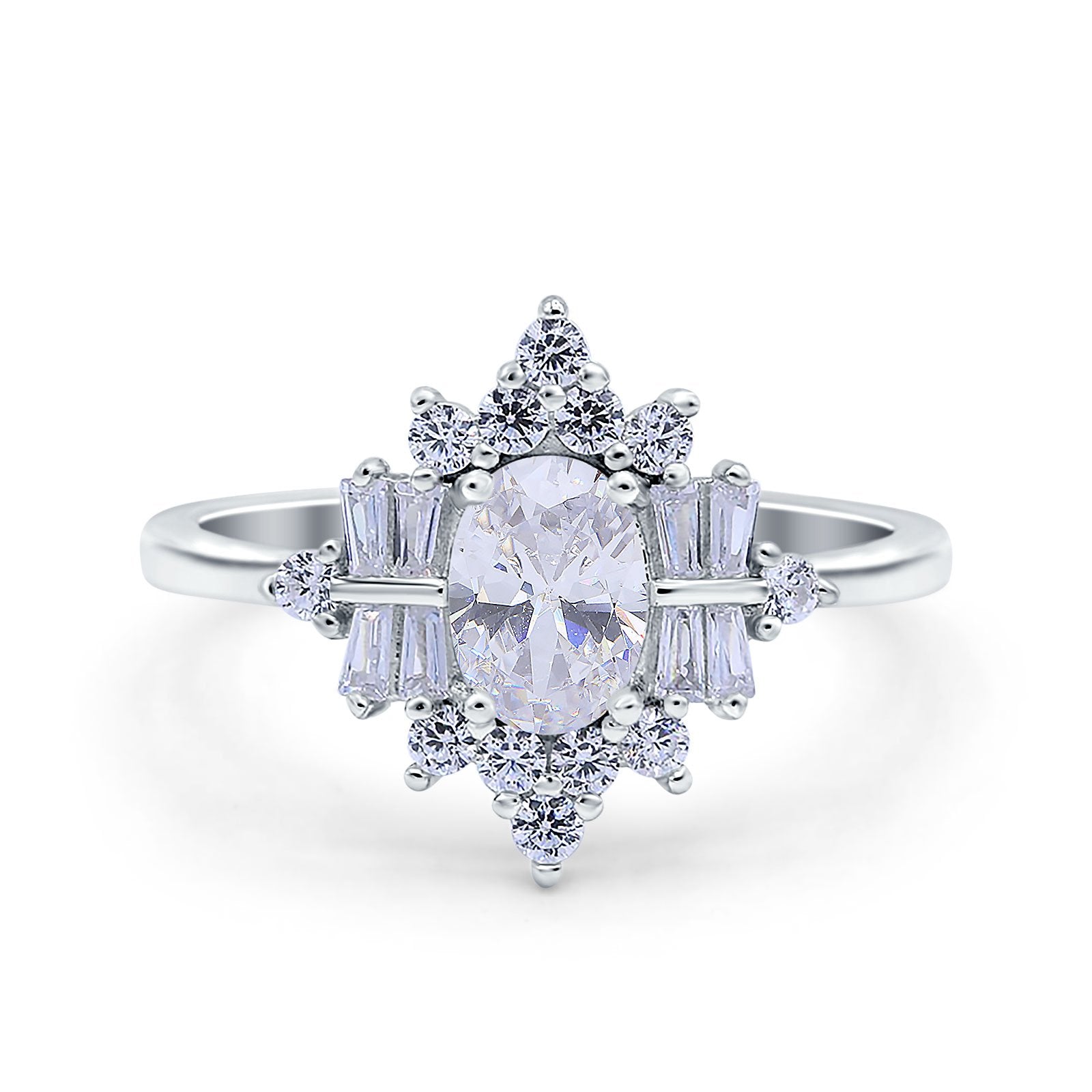 Oval Cut Halo Vintage Wedding Ring Simulated Cubic Zirconia 925 Sterling Silver
