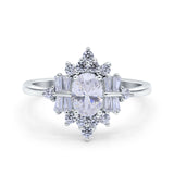 Oval Cut Halo Vintage Wedding Ring Simulated Cubic Zirconia 925 Sterling Silver