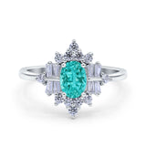 Oval Cut Halo Vintage Wedding Ring Simulated Paraiba Tourmaline CZ 925 Sterling Silver