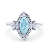 Marquise Vintage Wedding Ring Simulated Aquamarine CZ 925 Sterling Silver