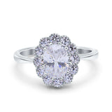 14K White Gold Vintage Floral Oval Bridal Wedding Engagement Ring Simulated CZ Size-7