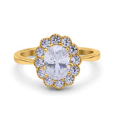 14K Yellow Gold Vintage Floral Oval Bridal Wedding Engagement Ring Simulated CZ Size-7