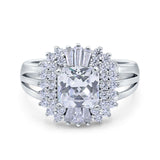 Cushion Cut Art Deco Wedding Ring Simulated Cubic Zirconia 925 Sterling Silver