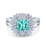 Cushion Cut Art Deco Wedding Ring Simulated Paraiba Tourmaline CZ 925 Sterling Silver