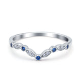 Curved Marquise Half Eternity Stackable Ring Simulated Blue Sapphire CZ 925 Sterling Silver